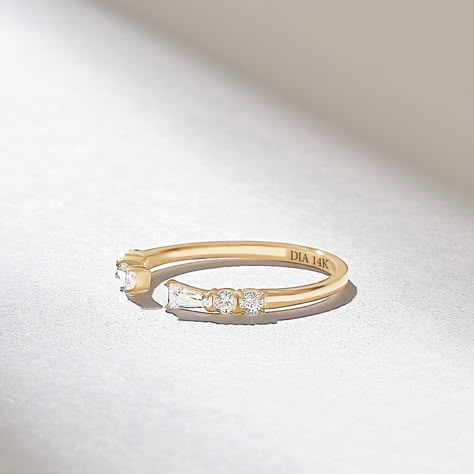 Open Band Engagement Ring, Tapered Diamond Band, Wedding Band With Gap, Open Wedding Band Stack, Cuff Wedding Band, Gap Wedding Band, Gold Open Ring With Baguette Diamonds, Minimalist Yellow Gold Jewelry With Baguette Diamonds, Tapered Baguette Wedding Band