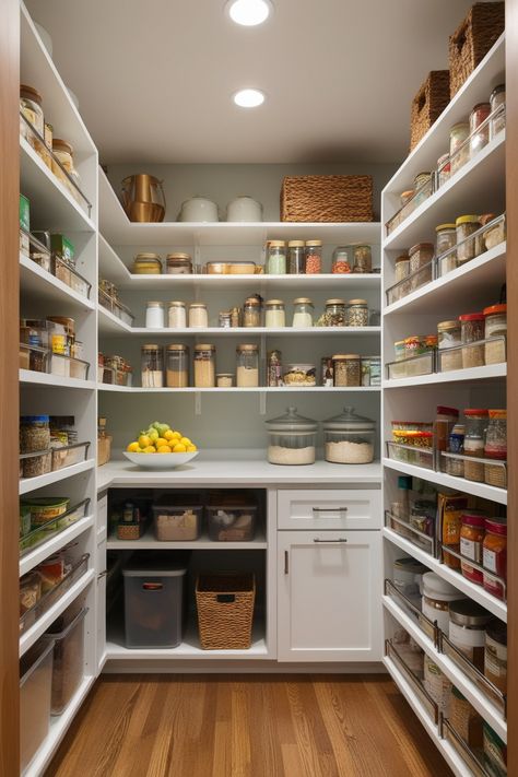 Walk In Narrow Pantry, Pantry Design Walk In With Refrigerator, 5 X 8 Pantry, Pantry Small Walk In, Small Walk In Pantry With Cabinets, Coffee In Pantry, Mini Walk In Pantry, New Pantry Ideas, Pantry Update Ideas