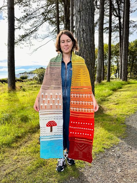 Granny Square Mushroom, Mushroom Scarf, Coastal Crochet, Different Crochet Stitches, Enjoying Nature, Crochet Mushroom, 4 Ply Yarn, Small Scarf, Winter Walk