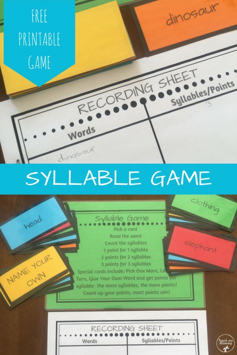 Syllable game, free printable game to play with older children to practice chunking words into syllables. Teaching Multisyllabic Words, Alpha Phonics, Syllable Games, Syllables Activities, Multisyllabic Words, Game To Play, Literacy Games, Free Printable Games, Arts Ideas