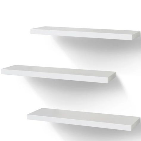 Latitude Run® 3 Piece Floating Shelf & Reviews | Wayfair White Shelves For Wall, White Wall Shelves Bedroom, Cute Shelves Bedroom Decorating Ideas, White Shelf On Wall, White Shelves For Bedroom, Cute Shelves For Bedroom, Shelfs For Bedroom Wall, Floating Shelves For Bedroom, Room Shelves Bedroom Ideas