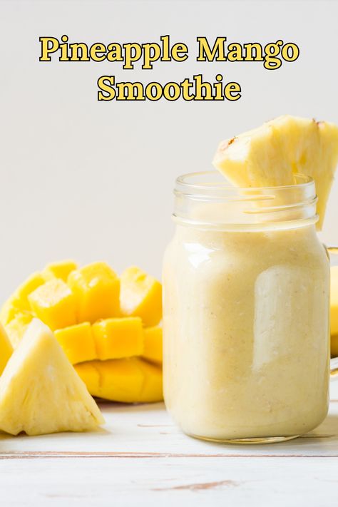 This easy-to-make Mango Pineapple Smoothie recipe blends juicy pineapple and sweet mango for a tropical treat that's perfect for a healthy, protein-packed breakfast or snack. Mango Recipes Breakfast, Mango Pineapple Smoothie Recipe, Pineapple Smoothie Healthy, Pineapple Mango Smoothie, Smoothie King Recipes, Pineapple Breakfast, Pineapple Smoothie Recipes, Best Overnight Oats Recipe, Mango Pineapple Smoothie