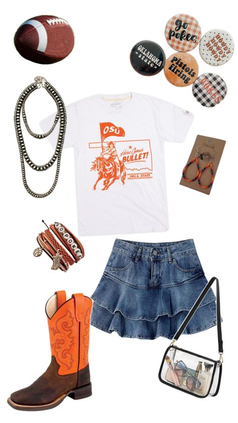 Game Day Outfit Football, Oklahoma State Football, Go Pokes, Game Outfit, Football Game Outfit, Game Day Outfit, Dream College, Oklahoma State University, Football Football