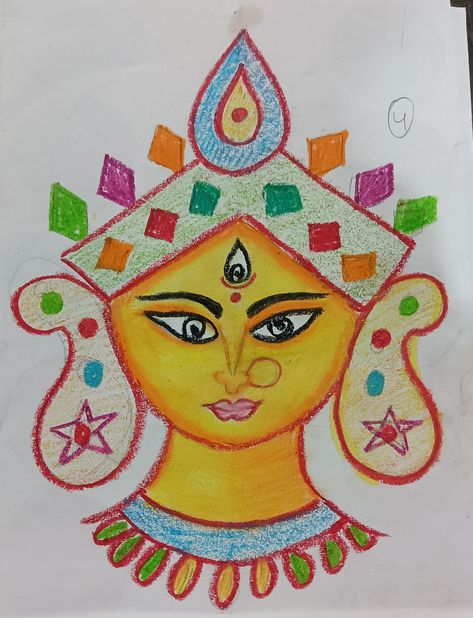 Durga Painting For Kids, Navratri Drawing Ideas Easy, Durga Drawing For Kids, Drawing For Class 4th, Navratri Drawing For Kids, Navratri Drawing Ideas, Navratri Craft, Durga Maa Drawing, Navratri Drawing