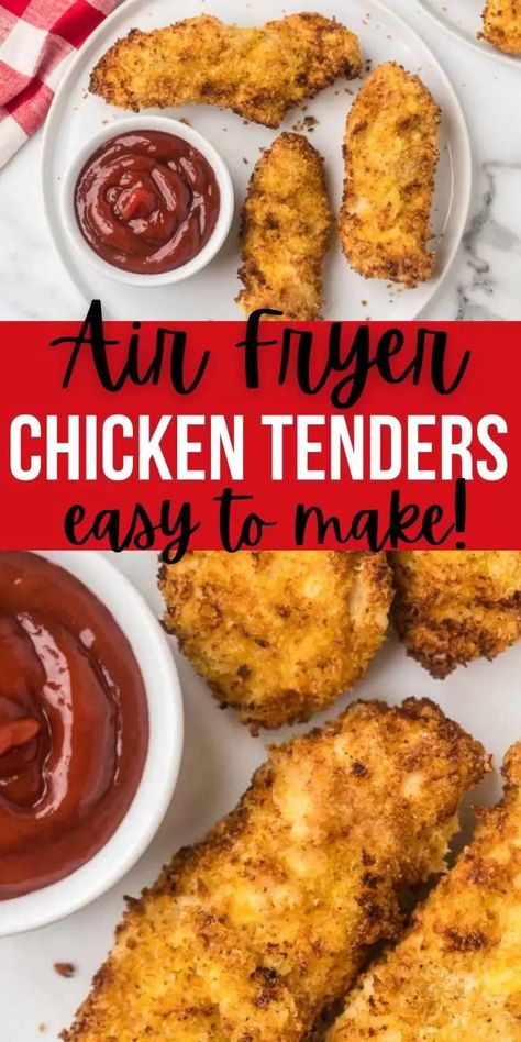 Make delicious air fryer chicken tenders with panic bread crumbs in less than 20 minutes. Enjoy restaurant quality tenders at home for a fraction of the price and they are healthier too! #eatingonadime #airfyerrecipes #chickenrecipes #chickentenders Raw Chicken Tenders In Air Fryer, Air Fryer Fried Chicken Tenders, Chicken Tenders In Air Fryer, Air Fryer Recipes Chicken Tenders, Homemade Chicken Tenders, Air Fryer Fried Chicken, Chicken Tenders Recipe, Dipping Sauces For Chicken, Sweet Potato Recipes Fries