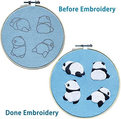 Panda Embroidery Pattern, Cute Panda Embroidery, Fabric With Pattern, Panda Embroidery, Bamboo Embroidery, Diy Hand Embroidery, Funny Embroidery, Pattern Cross Stitch, Pink Panda