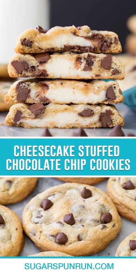 Cheesecake Stuffed Cookies, Incredible Desserts, Chocolate Chip Cookies Recipes, Stuffed Chocolate Chip Cookies, Crumble Cookie Recipe, Dinner Party Dishes, Stuffed Cookies, Impressive Dinner, Chocolate Chip Cheesecake