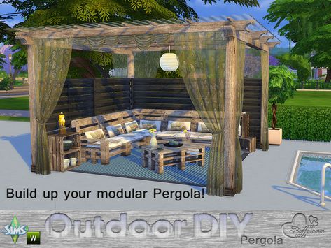 BuffSumm's DIY Modular Pergola Modular Pergola, Sims 4 Furniture, Build A Pergola, Sims Packs, Sims 4 House Building, Building A Pergola, Casas The Sims 4, Build Your Own House, Backyard Pergola