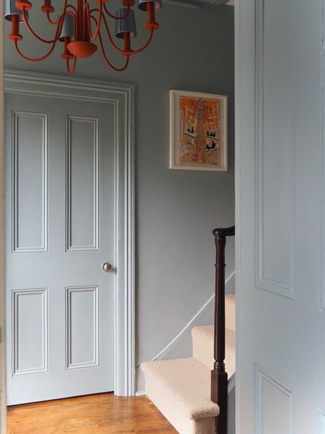 Blue Hallway Makeover: How I Chose the Perfect Blue Paint Colour — MELANIE LISSACK INTERIORS Light Blue Hallway, Edwardian Hallway, French Blue Paint, Hallway Paint Colors, Blue Hallway, Hallway Paint, Blue Gray Paint Colors, Hallway Makeover, Hallway Colours