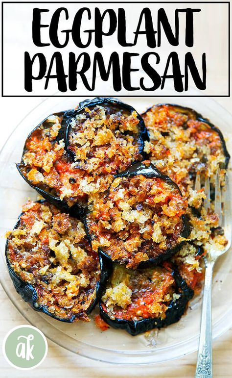 Easy Eggplant Parmesan with Roasted Eggplant | Alexandra's Kitchen Eggplant Parmesan Easy, Easy Eggplant Parmesan, Eggplant Parmesan Recipe, Easy Eggplant, Eggplant Recipes Parmesan, Roasted Eggplant, Gratin Dish, Roast Eggplant, Tomato Sauce Recipe