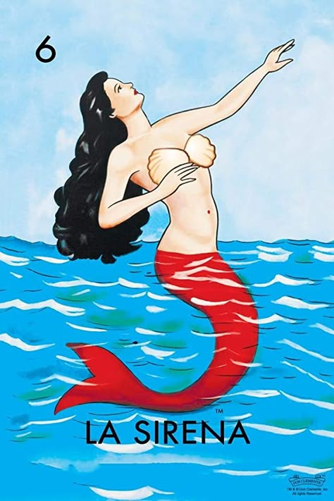 Amazon.com: 06 La Sirena Mermaid Loteria Card Mexican Bingo Lottery Cool Wall Decor Art Print Poster 24x36: Posters & Prints Mexican Bingo, Fish Party, Lottery Drawing, Loteria Cards, Giant Poster, Lovely Poster, Cool Wall Decor, Day Of Dead, Cool Wall Art