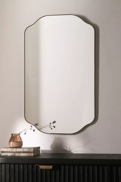 Krissy Wall Mirror | Anthropologie Bone Mirror Bathroom, Modern Bathroom Antique Mirror, Small Rectangular Mirrors, Bathroom Small Vanity Mirror, Mirror Wall Behind Toilet, Frameless Gold Mirror, Bathroom Banity Mirror, Small Bath Vanity Mirror, Gold Mirror For Powder Room