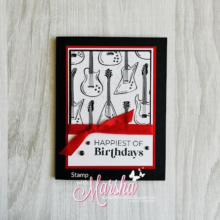 Stamp with Marsha: Easy DSP Card Pattern with a Surprise Inside Stampin Up Music Cards, Rock Star Stampin Up Cards, Stampin Up Music From The Heart Cards, Stampin Up Rock Star Cards, Stampin Up Rock And Roll Cards, Cards With Music Theme, Stampin Up Rock & Roll Dsp, Happy Birthday Cards Handmade, Designer Paper Cards