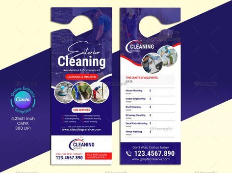 Exterior Cleaning Service Door Hanger Design Template - Heropik | Marketing Materials For Small Businesses Rebranding Ideas, Door Hanger Design, House Wash, Roof Cleaning, Washing Windows, Rack Card, Hanger Design, Cleaning Companies, Cleaning Company