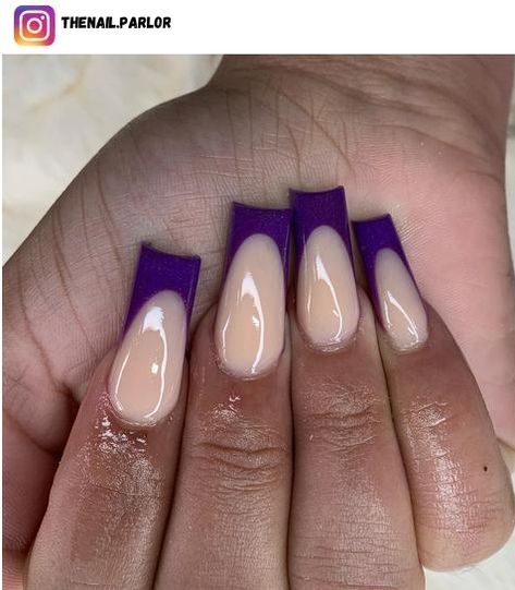 Red And Purple French Tip Nails, Purple And Black Nails French Tips, Purple Gray French Tip Nails, Royal Purple French Tip Nails, Plum Purple French Tip Nails, Deep Purple French Tip Nails, Dark Purple French Tip Nails Acrylic, Dark Purple Tip Nails, Dark Purple Nail Designs Short