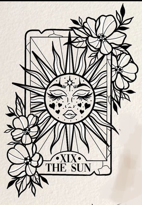 Unique Butterfly Tattoos, Minimalistic Tattoo, The Sun Tarot Card, Tarot Tattoo, Tarot Card Tattoo, Card Tattoo Designs, Zen Painting, The Sun Tarot, Sun Painting