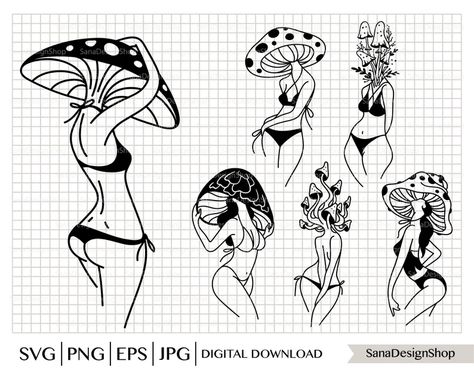 Mushroom Woman Svg Mushroom Head Svg Girls Body Svg Woman | Etsy Dancing Mushroom Lady Tattoo, Lady With Mushroom Head Tattoo, Lady Mushroom Tattoo, Mushroom Head Lady Tattoo, Mushroom Lady Drawing, Mushroom Woman, Mushroom Person, Woodland Svg, Naked Mushroom Lady Drawing