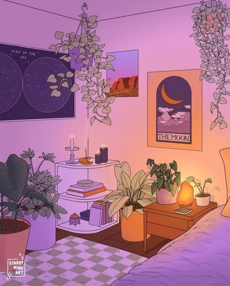 Aesthetic Room Art Drawing, Anime Room Illustration, Bedroom Digital Art, Room Decor Illustration, Cute Digital Art, Arte Van Gogh, Witchy Wallpaper, Isometric Art, Anime Room