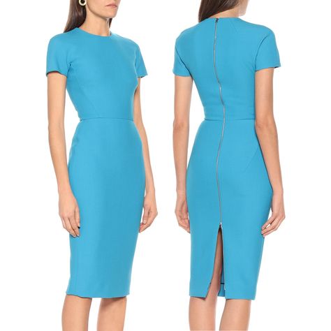 Turquoise Dress Outfit, Meghan Style, Turquoise Midi Dress, Meghan Markle Dress, Victoria Beckham Dress, Evening Gowns With Sleeves, Classic Wear, Victoria Fashion, Work Dresses For Women