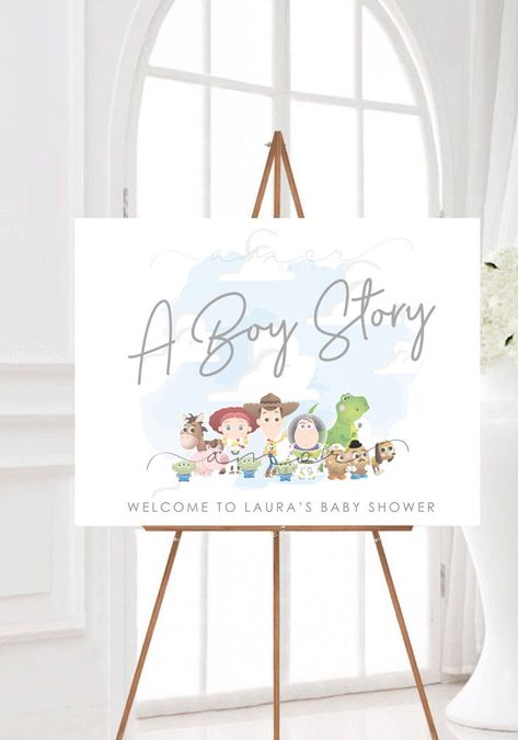 A Boy Story Baby Shower Welcome Sign, Modern Boy Story Welcome Sign, Birthday Boy Toy Sign, It's a Boy Story, Digital Easel Welcome Sign - Etsy Easel Welcome Sign, Kylie Baby Shower, Welcome Sign Birthday, Boy Shower Themes, Toy Story Baby, Toy Story Theme, Digital Sign, Baby Shower Theme Decorations, Disney Baby Shower