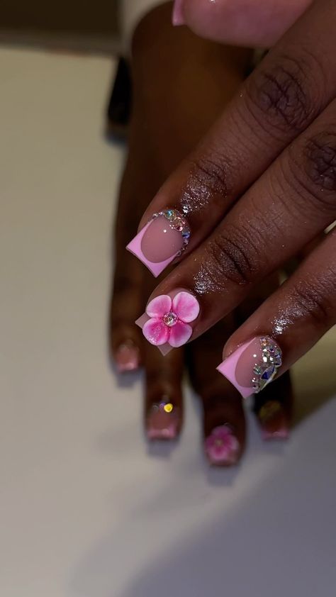 3d Acrylic Nails Flowers, Island Nails, Cruise Nails, Cute Short Nails, Acrylic Toe Nails, Hard Nails, Airbrush Nails, Girly Acrylic Nails, Simple Acrylic Nails