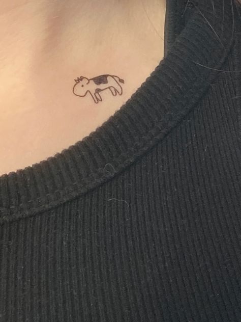 a tiny cute minimalistic black cow tattoo Cow Tattoo, Black Cow, A Cow, Mini Tattoos, Infinity Tattoo, Cow, Tattoos, Black