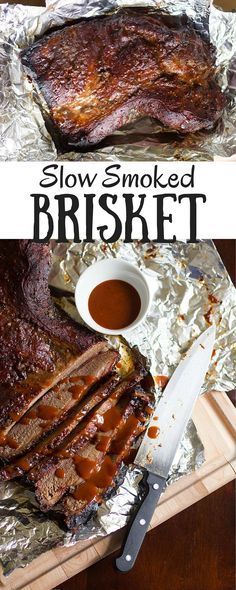 Savory brisket slow smoked on the grill, Texas style! All you need is salt, pepper and a big ol' hunk of meat. Best Smoked Brisket, Slow Smoked Brisket, Grilled Brisket, Brisket Recipes Smoked, Fantastic Recipes, Smoked Recipes, Brisket Recipe, Camping Foods, Bbq Brisket