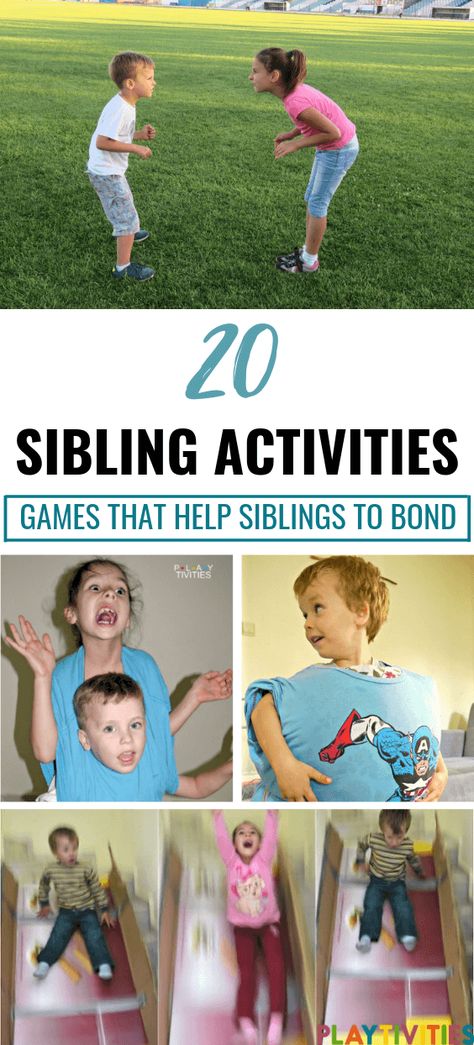 20 Sibling Games To Bond, Compete and Cooperate! Activities for siblings that are easy to set up, can be played independently, help siblings bond, be a team member and even have some healthy competition. I picked our favorite sibling activities to share with you today!#SiblingGamesForKids#HilariousGamesForFamily#GamesForFamily #ActivitiesForKids#TimeWithFamilyIdeas#ActivitiesIdeasForKids #20SiblingGames#MustPlayGamesForKids Activities For Siblings, Sibling Activities, Game Night Ideas Family, Healthy Competition, Favorite Sibling, Photos Black And White, Kitchen 2020, Cooperative Games, Sibling Relationships