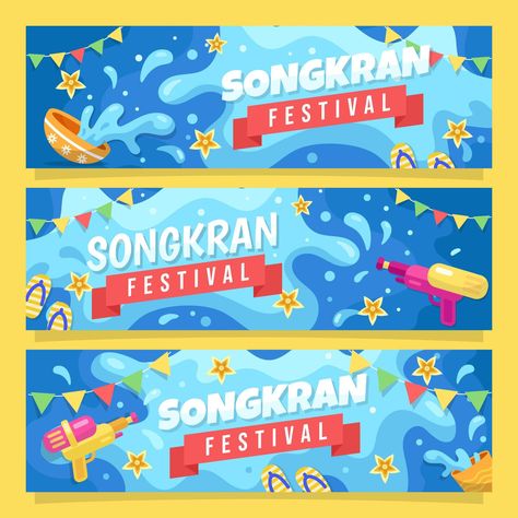 Happy Songkran Festival Banner Collection Festival Banner, Ad Layout, Songkran Festival, Graphic Shapes Design, Old Paper Background, Desain Buklet, Canvas Learning, Collage Art Projects, Pixel Art Characters