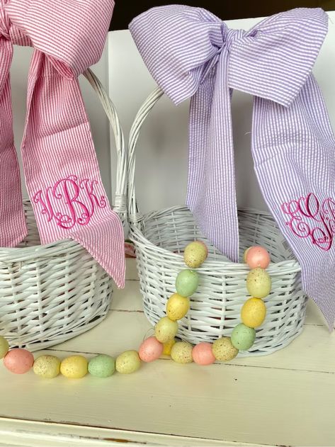 Seersucker Easter Basket Bow - … curated on LTK Boys Easter Gifts, Monogrammed Easter Basket, Monogram Bedding, Boys Easter Basket, Custom Easter Baskets, Baby Shower Wreath, Easter Basket Items, Easter Bunny Basket, Easter Bows