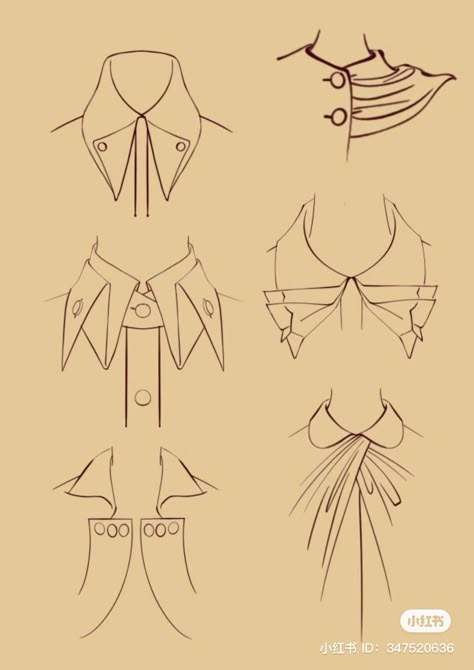 Collar Work Design, Fashion Illustration Necklines, Fashion Designer Tips, Sleeves Illustration, Fashion Illustration Pattern, Illustration For Beginners, 2 Point Perspective Drawing, Collar Variations, Fashion Model Drawing