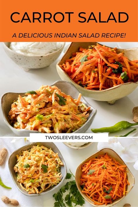 Make this delicious Carrot Salad for a simple and light side dish. Carrot Salad | Indian Carrot Salad | Indian Salad | Carrot Slaw | Indian Carrot Slaw | Carrot Salad Recipe | Healthy Carrot Recipes | Indian Salad Recipes | Shredded Carrot Recipes | TwoSleevers | #twosleevers #carrotsalad #carrots #carrotslaw #indiansalad Curry Carrot Salad, Indian Carrot Salad, South Indian Salad Recipes, Indian Inspired Salad, Shredded Carrot Recipes Healthy, Shredded Carrot Recipes, Recipes Using Carrots, Indian Vegetable Side Dish, Shredded Carrot Recipe