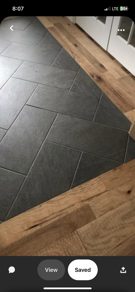 Black Slate Herringbone Floor, Bathrooms With Gray Tile Floors, Black Tile Laundry Room, Black Slate Bathroom Floor, Black Herringbone Tile Floor, Kitchen Flooring Ideas Tile, Black Herringbone Floor, Black Tiles Kitchen, Black Herringbone Tile