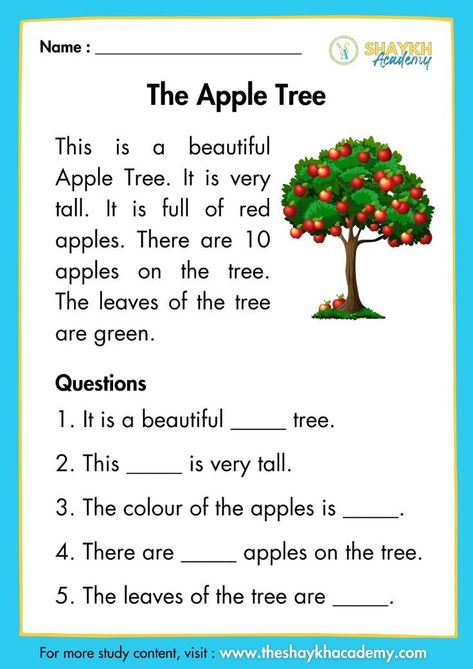 Worksheets For Kids English, English Comprehension, Reading For Kids, Teach English To Kids, Reading Comprehension For Kids, English Grammar For Kids, Reading Comprehension Kindergarten, English Worksheets For Kindergarten, English Stories For Kids