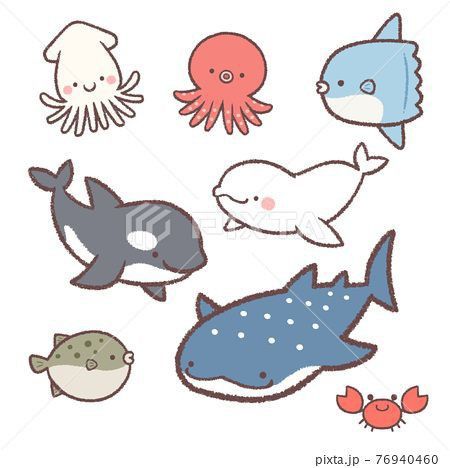 Doodle Drawings Sea Animals, Chibi Ocean Animals, Cute Doodles Sea Animals, Kawaii Ocean Animals, Shark Doodle Cute, Sea Cute Drawing, Cute Ocean Doodles, Cute Marine Animals Drawing, Doodles Sea Creatures