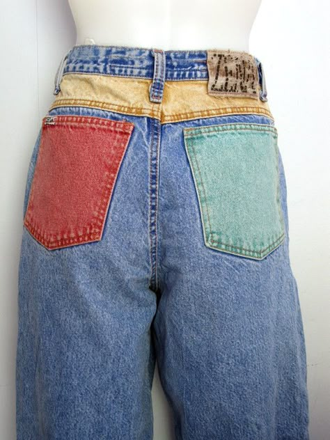 Look 80s, Painted Clothes Diy, Smink Inspiration, Diy Vetement, Custom Jeans, Painted Jeans, Denim Diy, The Jeans, Painted Denim