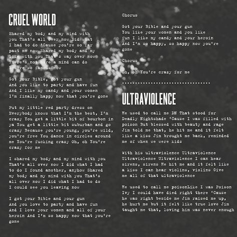 Cruel World Lana Del Rey, Ultraviolence Lyrics, Ultraviolence Album, Cruel World, Lana Del Rey Lyrics, Youre Crazy, Love Is Not Enough, Lana Del Ray, Album Book