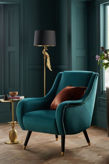 Opulent Velvet Dark Teal Blue Harriet Accent Chair Green Armchair Living Room, Living Room Design Green, Occasional Chairs Living Room, Teal Chair, Teal Sofa, Victorian Living Room, Gold Living Room, Modern Home Interior Design, Luxury Living Room Design