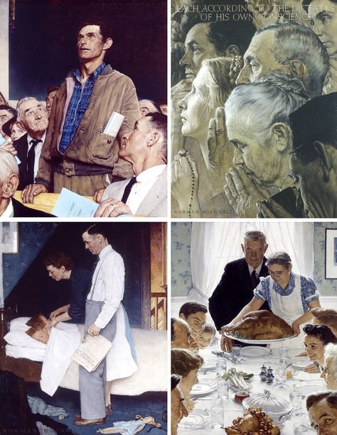 Norman Rockwell’s Vision of F.D.R.’s Four Freedoms - The New York Times Norman Rockwell Four Freedoms, Freedom From Want, Norman Rockwell Prints, Norman Rockwell Art, Rockwell Paintings, Norman Rockwell Paintings, Textile Museum, American Illustration, Edward Hopper