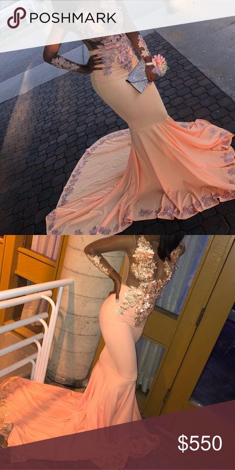 Peach Colored Prom Dresses, Peach Color Prom Dress, Baddie Prom Dresses, Baddie Prom, Peach Prom Dress, Peach Prom Dresses, Uniform Outfits, School Uniform Outfits, Jr Prom