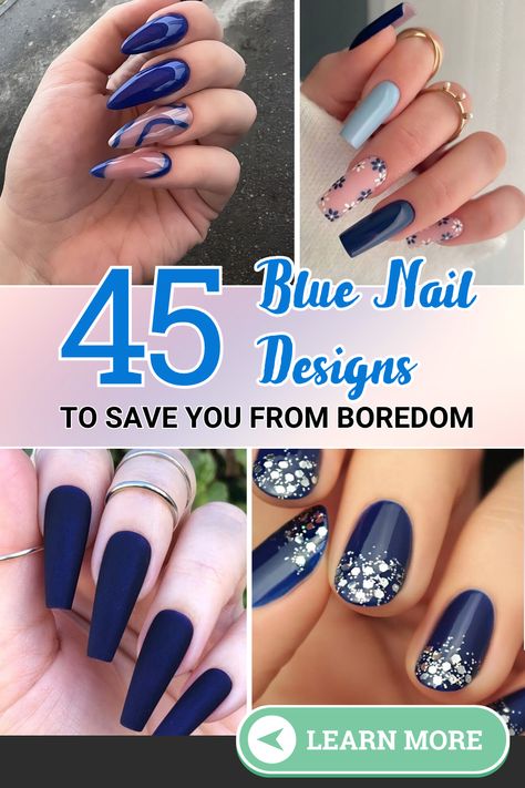 Pretty Blue Nails Pretty Blue Nails, Navy Nails Design, Navy Blue Nail Designs, Nails January, January Nail Designs, Blue Nail Color, Blue Nail Art Designs, Blue Gel Nails, Dark Blue Nails