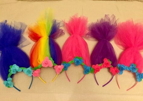 Trolls Headband // Poppy // Tulle Felt Flowers // Costume // Crazy Hair Day // Birthday Party Hat // Diy Trolls Birthday Party, Troll Party Theme, Trolls Party Favors, Trolls Headband, Troll Costume, Trolls Party, Princess Poppy, Trolls Birthday Party, Second Birthday Ideas