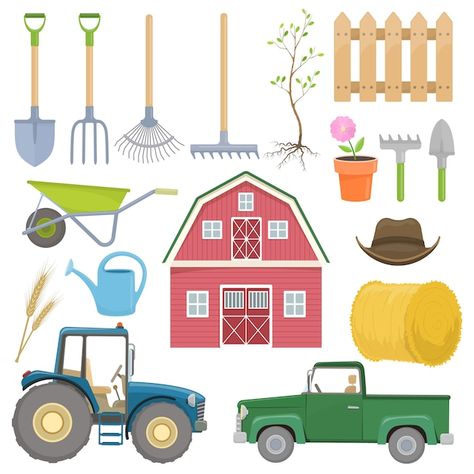 Set of colorful farming equipment icons. | Premium Vector #Freepik #vector #barn #agriculture-icon #farmer-icon #farming-icon Farm Tools And Equipment, Farming Tools, Tool Poster, Scottish Food, Agricultural Tools, Farming Equipment, Farm Tools, Farm Logo, Study Ideas