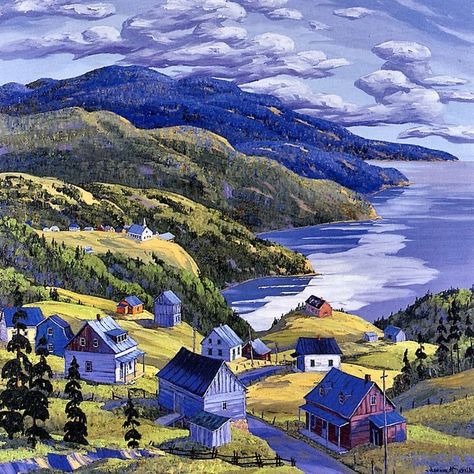 Ste-Irenee en Charlevoix by Vladimir Horik Charlevoix Quebec, Canadian Lakes, Naïve Artist, Puzzle Art, Canadian Art, Coastal Landscape, Ocean Painting, Naive Art, Canadian Artists