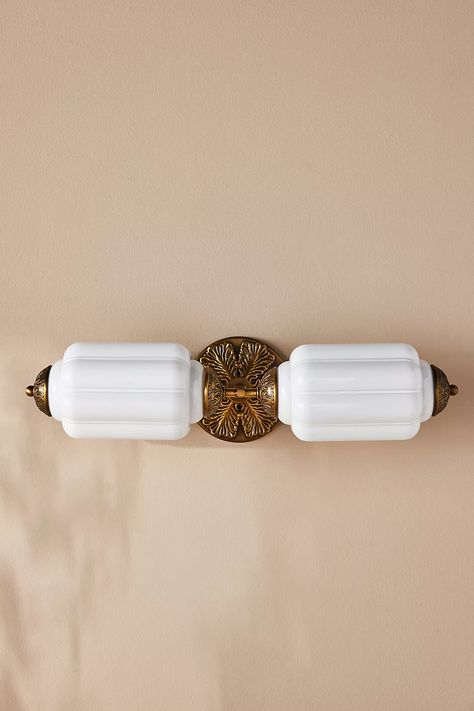 Eloise Glass Sconce | Anthropologie Vanity Lighting Over Mirror, Vintage Bathroom Vanity, Powder Room Lighting, Brass Vanity Light, Bathroom 2024, Vanity Wall Light, Sconces Bathroom, Powder Bathroom, Water Closet