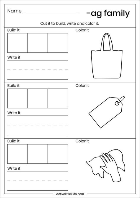 Ag Family Words Worksheet, Ag Family Words, Ag Word Family, Kids Learning Charts, Family Words, Family Worksheets, Phonics Worksheets Free, Cvc Words Worksheets, Activity Preschool