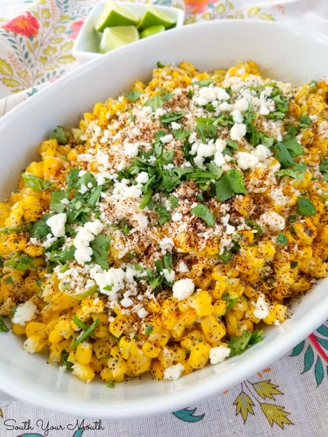 Mexican Corn Side Dish, Corn Esquites, Summer Corn Recipes, Elote Recipe, South Your Mouth, Mexican Street Corn Recipe, Taco Side Dishes, Cooking Avocado, Street Corn Recipe