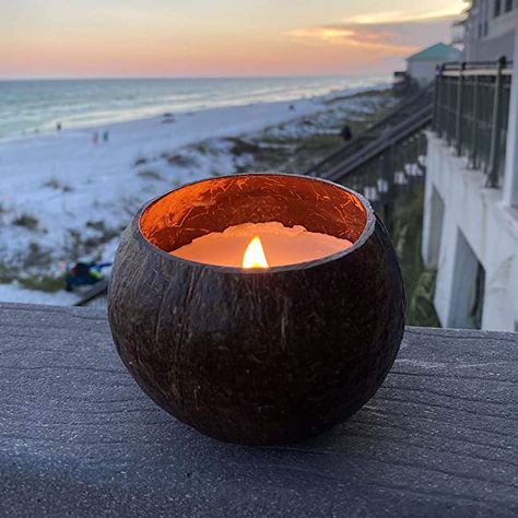 Amazon.com: Coconut Bowl Candle with Wooden Wick - Palm Wax - Eco-Friendly Tropical Ocean Decor (Coconut Scent): Home & Kitchen Coconut Shell Bowl, Coconut Essential Oil, Shell Bowl, Coconut Wood, Eco Friendly Candles, Coconut Bowl, Creative Decoration, Vanilla Essential Oil, Ocean Decor