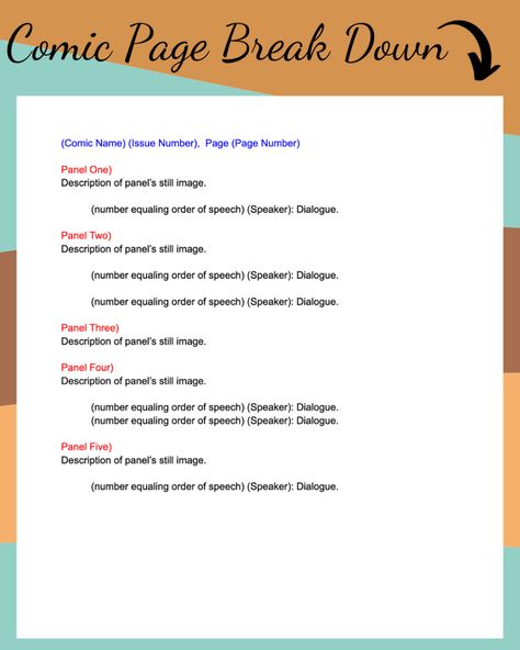 How To Write A Script For Comic, Comic Book Script Template, How To Write A Comic Book Script, Comic Script Ideas, How To Write A Comic, How To Make A Graphic Novel, How To Make A Comic Book, Comic Ideas Prompts, How To Make A Webtoon