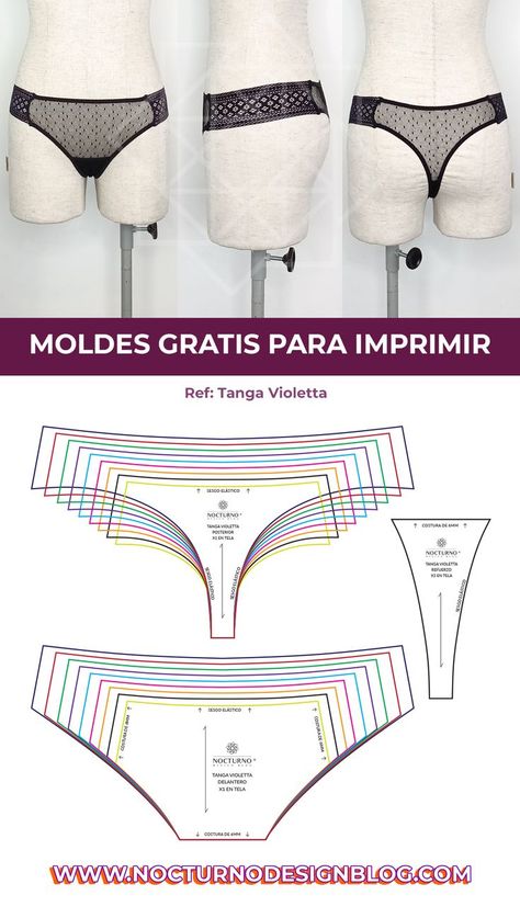 Tutorial de costura: tanga en tulk y encaje paso a paso. Descarga el MOLDE GRATIS en PDF. Cómo hacer unatanga de encjae en máquina familiar. DIY lace lingerie. Patrón gratis de tanga. Diy Swimwear, Sewing Swimwear, Diy Clothes Patterns, Bra Sewing Pattern, Lingerie Patterns, Swimwear Pattern, Women Fashion Casual, Fashion Design Patterns, Swimsuit Pattern